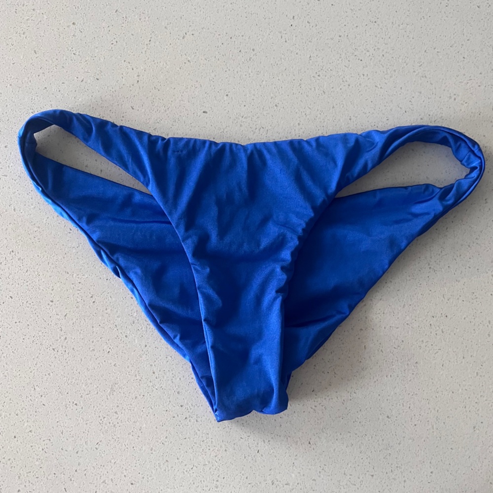 bright neon blue hi cut cheeky bikini